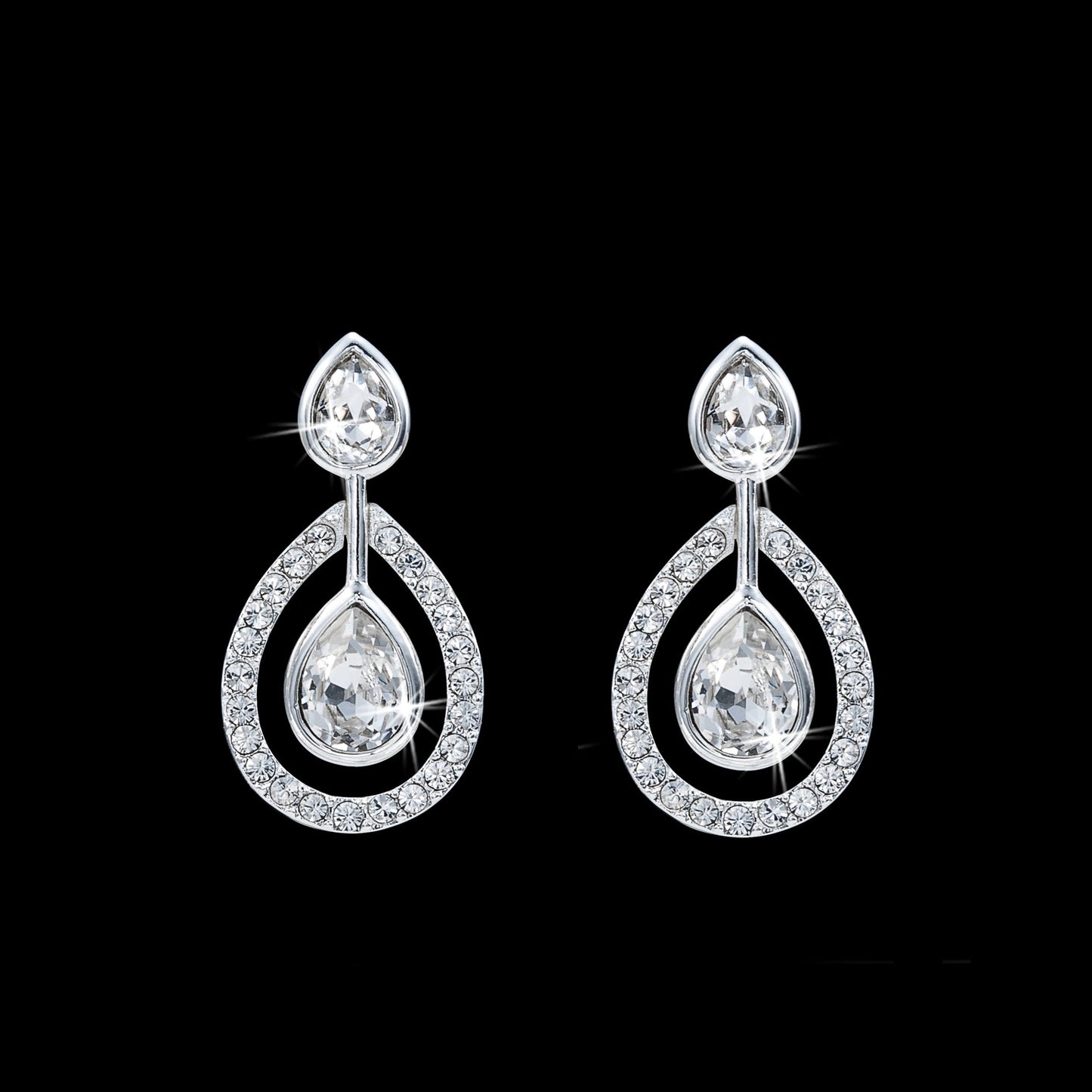 Solid 925 Sterling Silver Teardrop Earrings Featuring Crystals by Swarovski-1