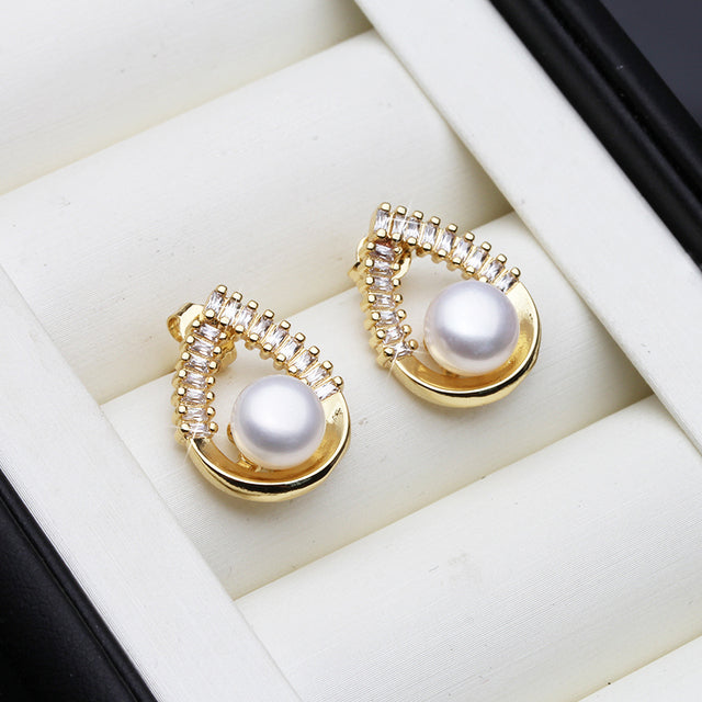 Genuine Freshwater Pearl Statement Teardrop Earrings in Gold-0