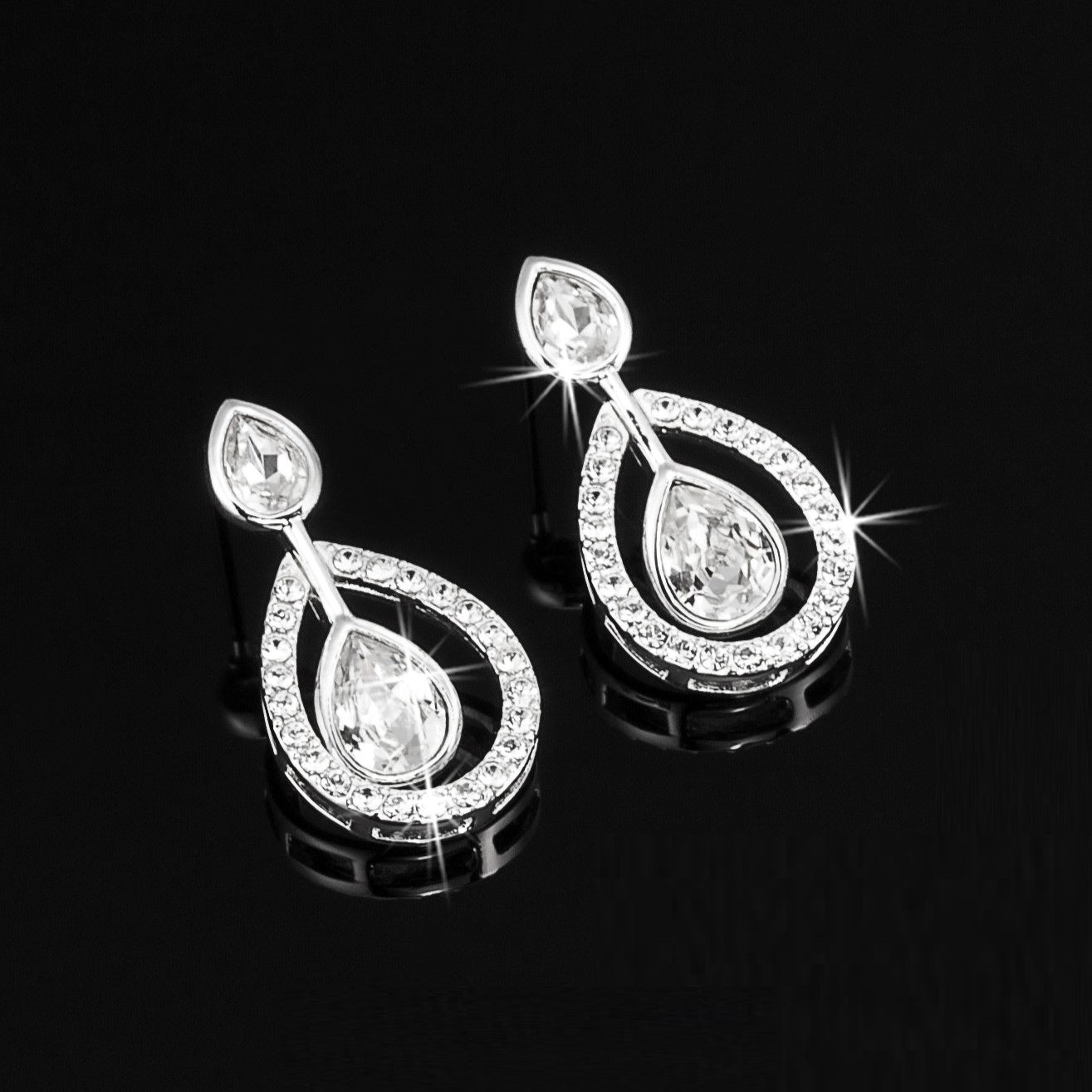 Solid 925 Sterling Silver Teardrop Earrings Featuring Crystals by Swarovski-0