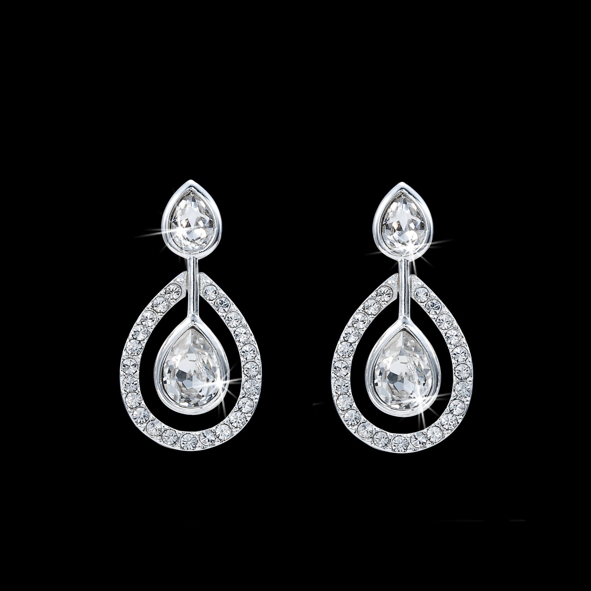 Solid 925 Sterling Silver Teardrop Earrings Featuring Crystals by Swarovski-1