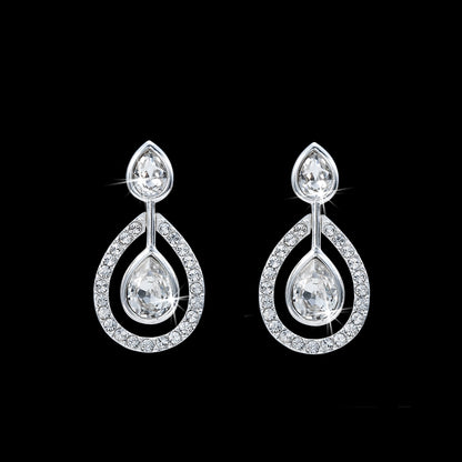 Solid 925 Sterling Silver Teardrop Earrings Featuring Crystals by Swarovski-1