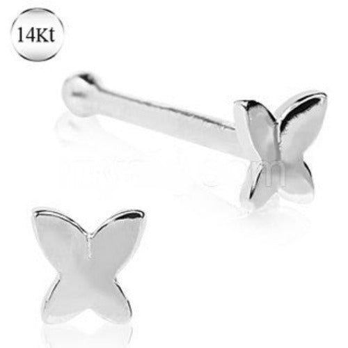 14Kt White Gold Stud Nose Ring with a Butterfly-0
